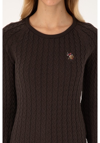 U.S. Polo Assn. Kadın Koyu Kahverengi Bisiklet Yaka Basic Kazak 50307728-VR084