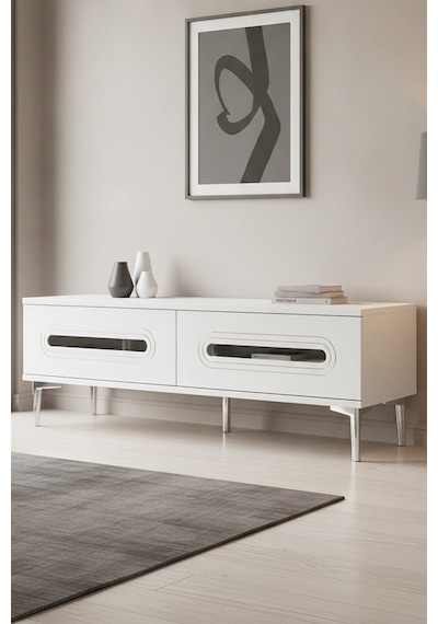 Tsa1220bs Rany Tv Sehpası Beyaz-silver 120cm Beyaz - Gümüş