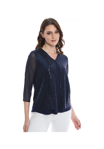 Ella Camelia Kadın Kolları Tül Detaylı Bluz 19E040 Lacivert