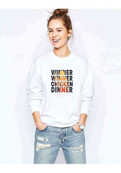 Pubg Wınner Kadın Baskılı Beyaz Kadın Sweatshirt