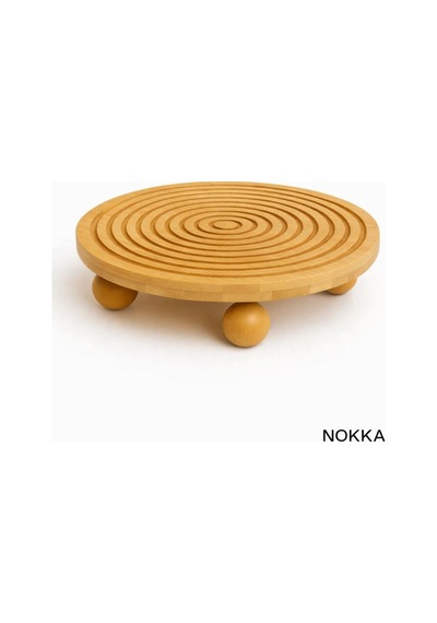 Bambu Top Ayaklı Yuvarlak Stand Çizgi Desenli Sunum Tabağı 28x28cm Renksiz