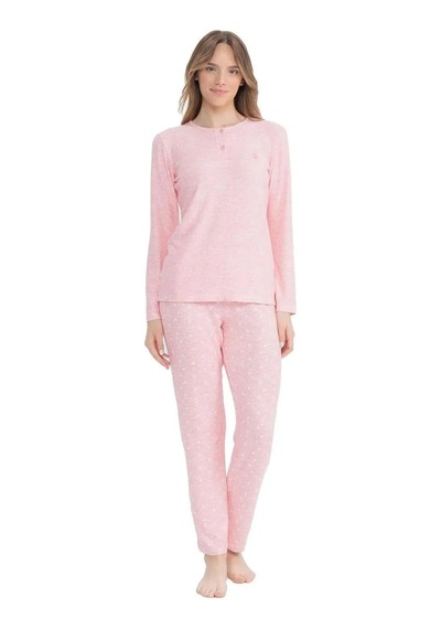 U.s. Polo Assn. Kadın Düğmeli Yaka Uzun Kollu Pijama Takımı Pembe