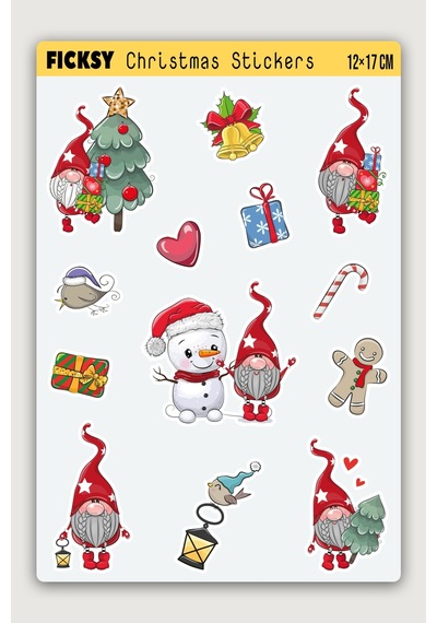 Sevimli Yılbaşı Cücesi Yeni Yıl Temalı Sticker Seti - 13 Adet Etiket Çıkartma Diğer