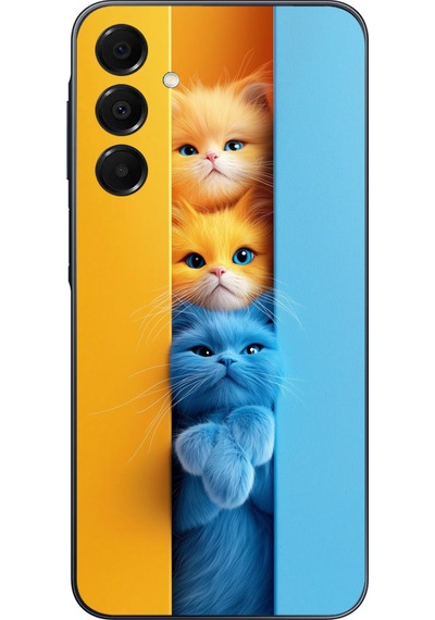 Samsung Galaxy A16 Uyumlu Mavi Sarı Kediler Baskılı Silikon Kılıf Renkli