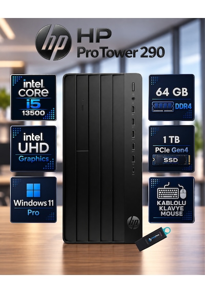 HP Pro Tower 290 G9 623Y0ETRNP34 i5-13500 64 GB 1 TB SSD W11P Masaüstü Bilgisayar