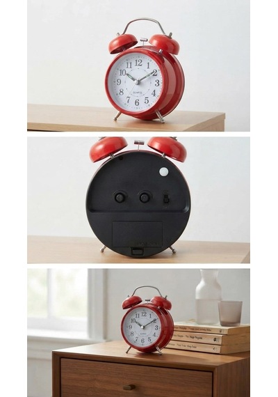 Çalar Saat 21 Cm Kurmalı Alarm Lı Çalar Saat Büyük Boy Retro Vintage Çift Çanlı Komodin Saati Kırmızı
