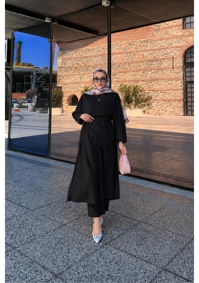 Riella Butik Nehir Üçlü Tesettür Takım Siyah
