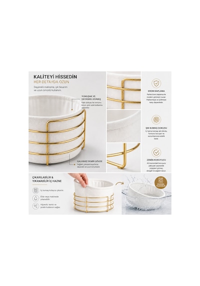 Gold Detaylı Galvaniz Metal Bezli Yuvarlak Ekmek Sepeti 22x11 Cm Yıkanabilir Kumaşlı Modern Şık Sunumluk Gold Metal Beyaz Gold Detaylı Galvaniz Metal Bezli Yuvarlak Ekmek Sepeti 22x11 Cm Yıkanabilir Kumaşlı Modern Şık Sunumluk Gold Metal Beyaz