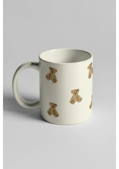 Ayıcık Teddy Bear Baskılı Lüks Kupa Bardak Seramik Kahve Mug Beyaz
