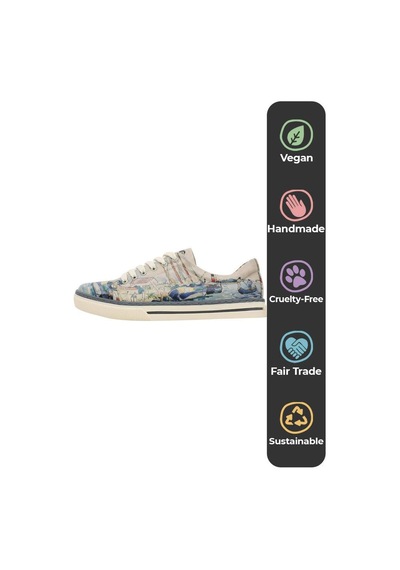 Kadın Vegan Deri Bej Sneakers - Watercolor And Sailors Tasarım Çok Renkli