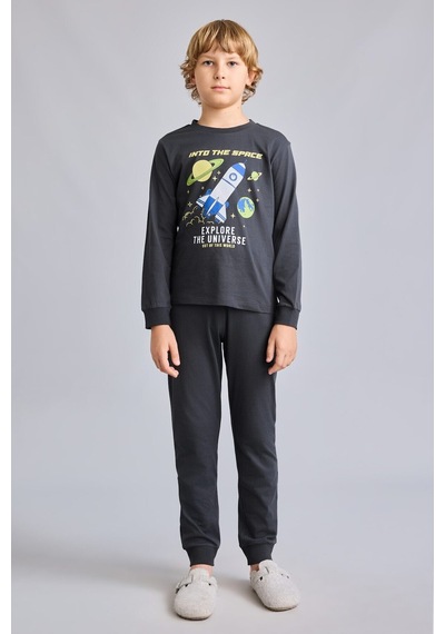 Defacto Regular Fit Karanlıkta Parlayan Baskılı 2li Pijama Takımı Erkek Çocuk I1826a826auar221 Antrasit-ar221