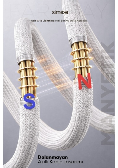 Simex 27W Type-C to Lightning Mıknatıslı Manyetik Şarj ve Data Kablosu SPK-13