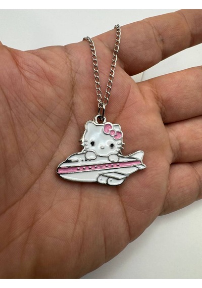 Hello Kitty Pembe Uçak Figürlü Kolye 60 Cm Zincirli Sevimli Ve Renkli Unisex Takı Çok renkli