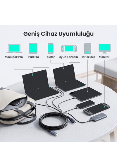 Veggieg 100w 5a Usb 3.2 Gen2 20 Gbps 8k 60hz Type-c Görüntü Şarj Ve Data Kablosu 1 Metre