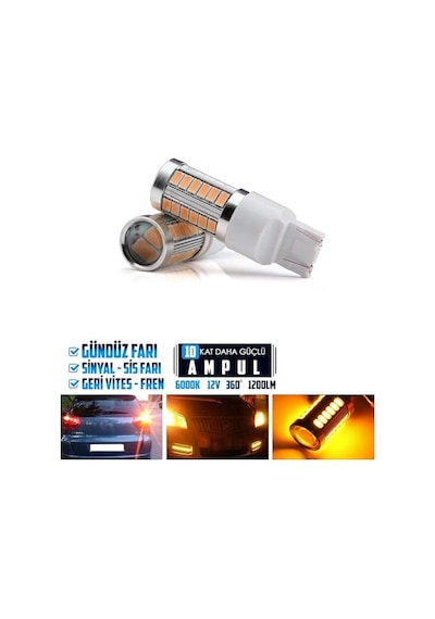 2 Adet T20 Led Ampul Mercekli 33 Ledli Çift Duy Turuncu