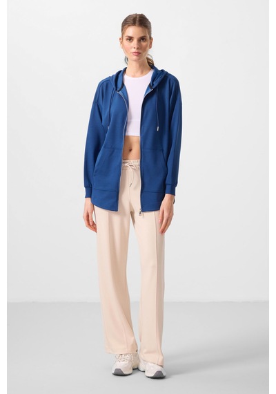 Tommylıfe Parlament Yumuşak Dokulu Kapüşonlu Oversize Kadın Tunik Sweatshirt - 97302 Mavi