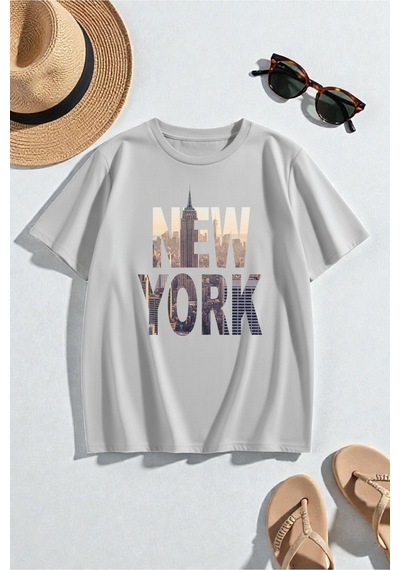 Uyguntarz Unisex New York Baskılı Oversize Tshirt Gri