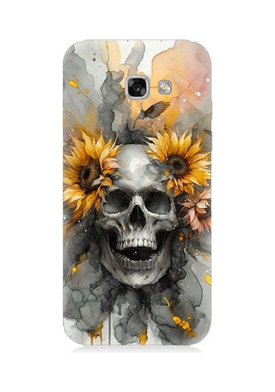 Samsung Galaxy A7 2017 Uyumlu Çiçekli Kurukafa Fantezisi Desenli Silikon Kılıf Çok Renkli