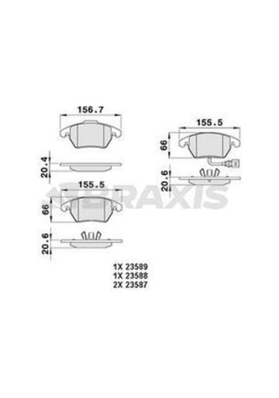 Braxis Ab0004 Ön Fren Balatası Caddy 03-golf V A3 Octavia Touran Toledo 04-passat Jetta 05-fişli 1k0698151e