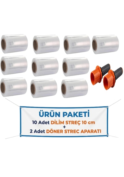El Paketleme Ambalaj Streci & Oto Direksiyon Dilim Streç 10cm 10 Adet + Palet Streç Filim & Dilim Streç Döner Kollu Sarma Aparatı 2 Adet Kırmızı