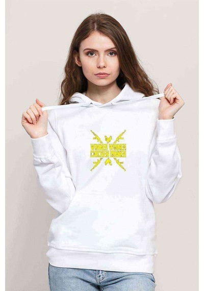 Winner Ak 47 Baskılı Beyaz Kadın Kapşonlu Sweatshirt