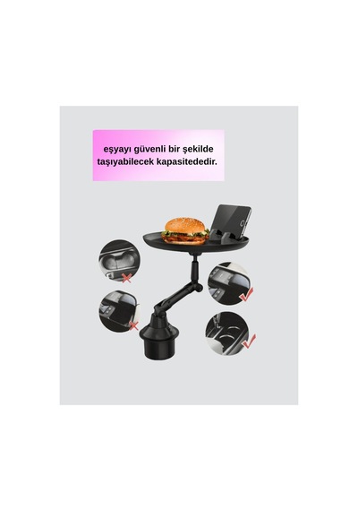 Universal Araç İçi Bardaklık Tepsisi 9 İnç Yemek Alanı Ve Telefon Standlı - Bbbbbb5812-2908