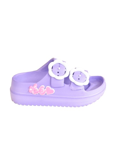 Moda Onn Çift Tokalı Plaj-havuz-bahçe-tatil-günlük Açık Stickerlı Kız Çocuk Terliği Lila