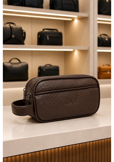 Vıatox Ar-01 Erkek Siyah Suya Dayanıklı Suni Vegan Deri Traşlık Bakım Seyahat El Çantası Portföy/clutch Kahverengi