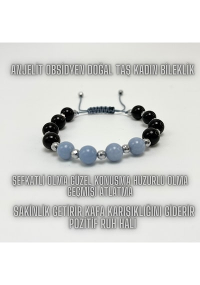 Sertifikalı Anjelit Obsidyen Doğal Taş Makrome Bileklik Çok Renkli