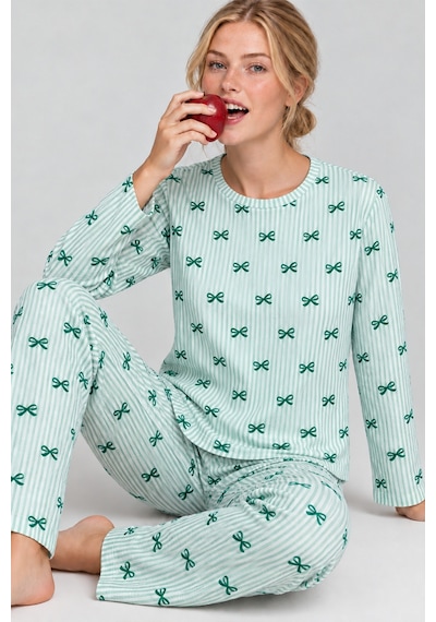 Kadın Comfort Esnek Yeşil Pijama Takımı 4801