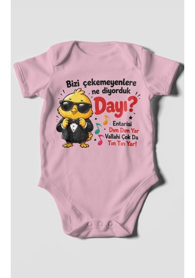 Morivokids Bizi Çekemeyenlere Ne Yazılı Kısa Kollu Bebek Body %100 Pamuk Koyu Pembe