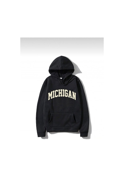 Unisex Oversize Mıchıgan Baskılı Kapüşonlu Sweatshirt siyah