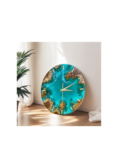 Epoxy Görünümlü Dekoratif Duvar Saati 33 Cm Uv Baskılı Mdf Duvar Saati Yeşil