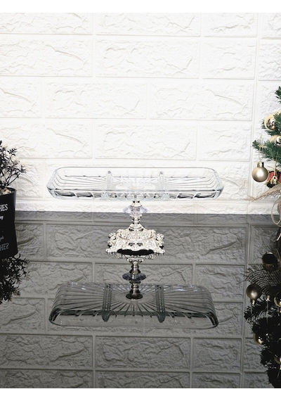 Paşabahçe Elegance Bölmeli Gümüş Döküm Ayaklı Sunum Kayık Dikdörtgen Tabak & Servis Tabak 27 Cm Beyaz