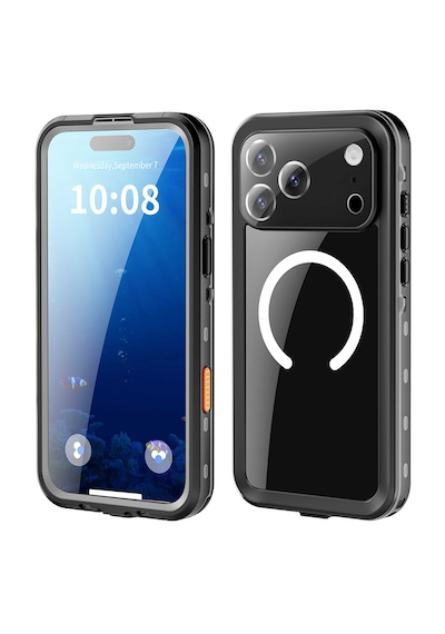 Apple Uyumlu iPhone 17 Pro Max Kılıf 360 Ön Ve Arka Koruyucu Su Geçirmez 1-1 Silikon Pc+tpu Zırhlı Kapak Siyah