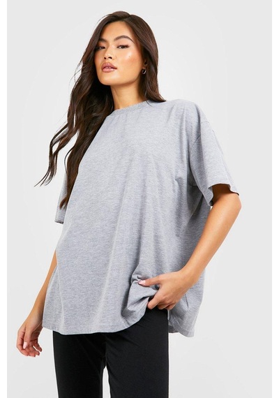 Ath Leisure T-shirt - Gri Baskılı Oversize Bisiklet Yaka Kısa Kol Tişört Gri