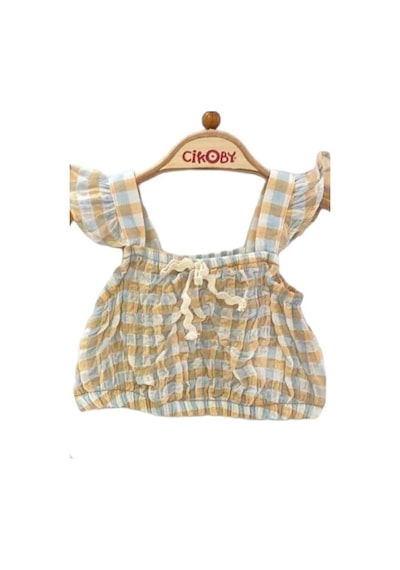 Çikoby Kız Bebek Çocuk Üst Pütükare Askılı Şortlu Takım-13869 Bej