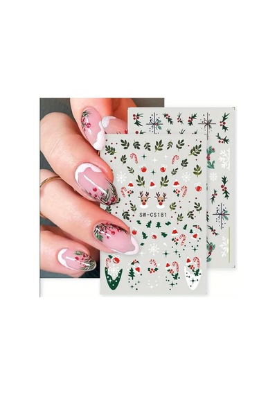2'li Geyik Kar Tanesi Noel Baba 3d Tasarım Yapışkan Tırnak Sticker Dövmesi Nail Art Tottoo