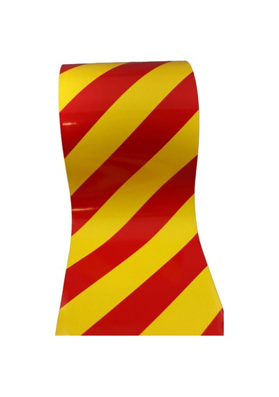 Badem10 Reflektörlü Yapışkanlı Parlayan Fosfor Sarı Kırmızı 10 Mt Reflektif Düz Şerit Bant 10 Cm İkaz Bandı