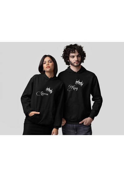 Nevermind Sevgili Kombini King Queen Sweatshirt Çift Kapüşonlu Hoodie Siyah