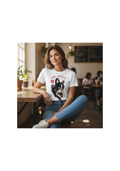 Urbantrendstore Unisex Pet Köpek Temalı Oversize Fit Rahat Geniş Salaş T-shirt Günlük Tişört Beyaz