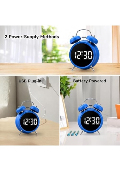 Çift Çanlı Dijital Alarm Saati 70db Yüksek Sesli, Led Ekranlı, Sıcaklık Ve Tarih Gösterimli, Sessiz Çalış Çok Renkli 60460648