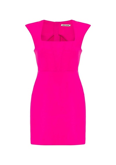 Ollacollection Vatkalı Kare Yaka Elbise Pembe