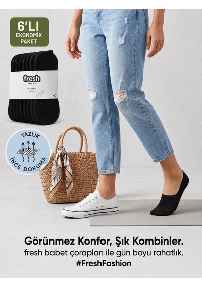 Km Collections 6'lı Set Babet Çorap Erkek&kadın Siyah