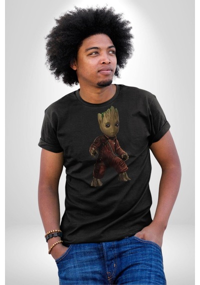 Bebek Groot Guardians Galaxy Unisex Unisex Siyah Organik Baskılı T-shirt Penye Yüksek Kalite Siyah