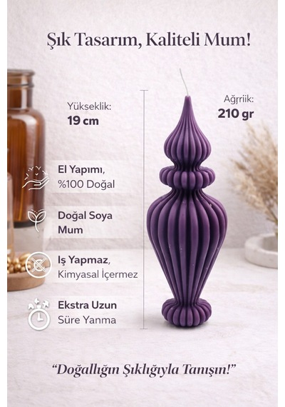 Dekoratif Lüks Soya Mum,el Yapımı Doğal Mum,uzun Yanma Süreli Modern Ev Hediyesi,ev Süsü Mor 210 G Mor