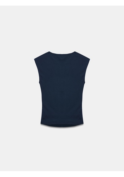 Dilvin 21054 Büzgülü Basic T-shirt-Koyu Lacivert