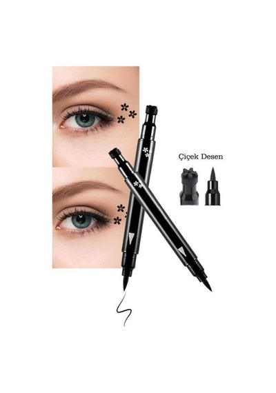 3b Trend 3'lü Set Çift Uçlu Çiçek, Yıldız Ve Kalp Desenli Kalem Eyeliner 001 Black