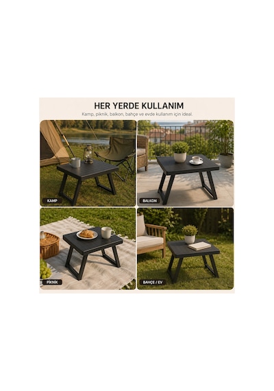 Portatif 40x50 Katlanabilir Piknik & Kamp Masası Sehpası Yükseklik 38cm Siyah