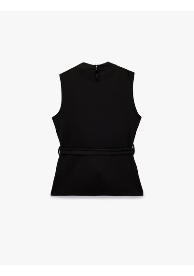 Koton Slim Fit Bağlamalı Dik Yaka Kolsuz Likralı Bluz Siyah 7wak10085ek
